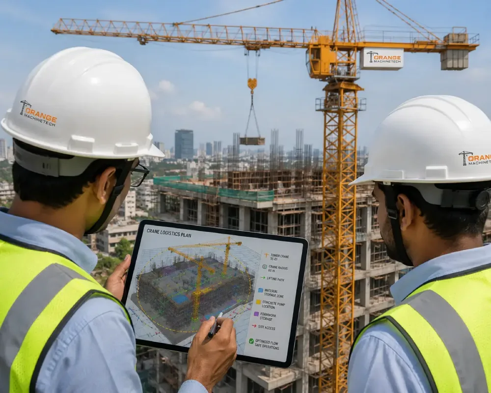 EPC engineers reviewing tower crane planning before construction