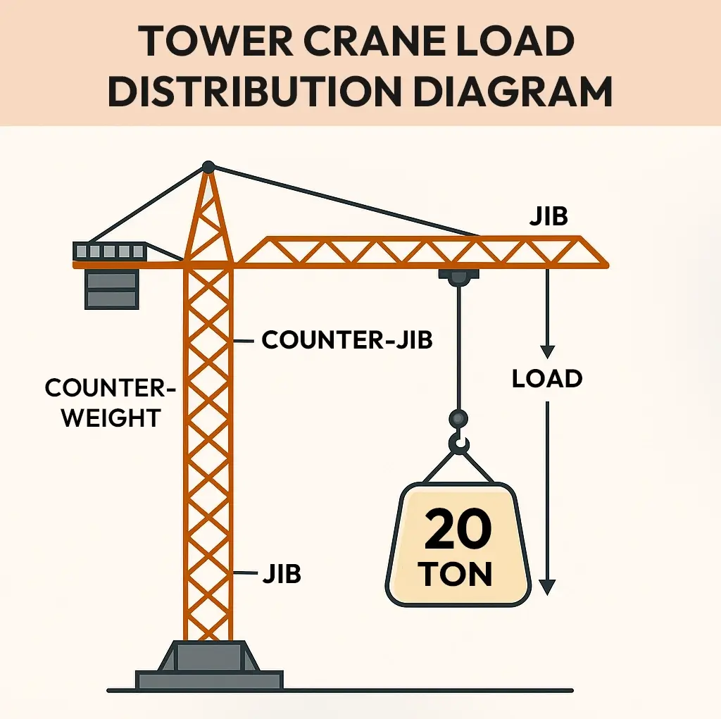 how tower cranes balance loads during heavy lifting.